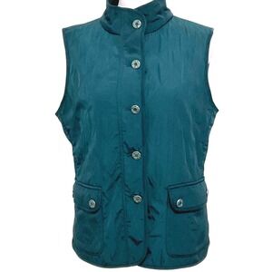 Talbots quilted barn vest logo buttons pockets fleece lined women's small green‎